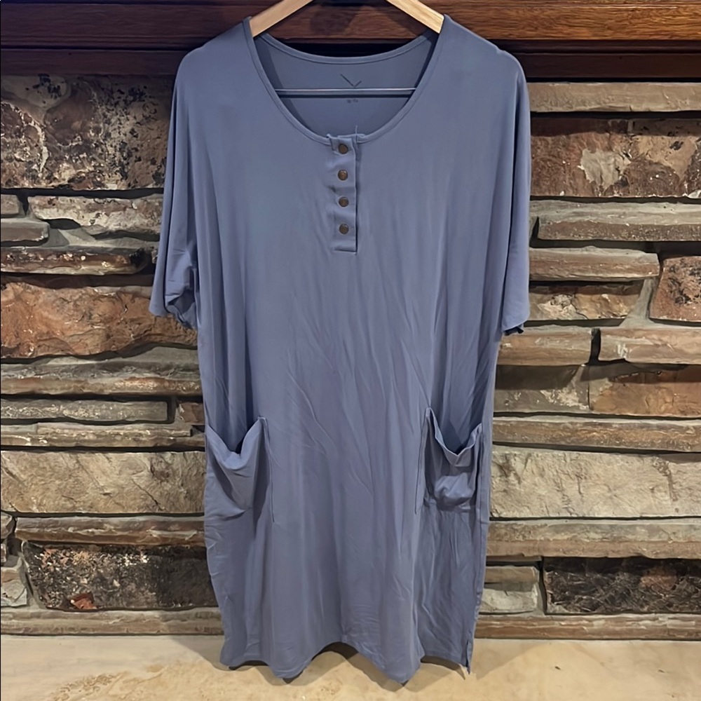 Lates by Kate Modal Cozy Stretch Oversized House Dress Sleepwear Dusty Blue